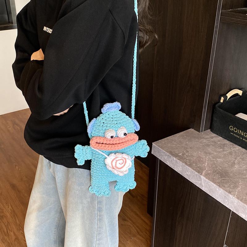 Hangyodon Knitted Fabric Crossbody Small Square Bag For Casual Daily Outfits