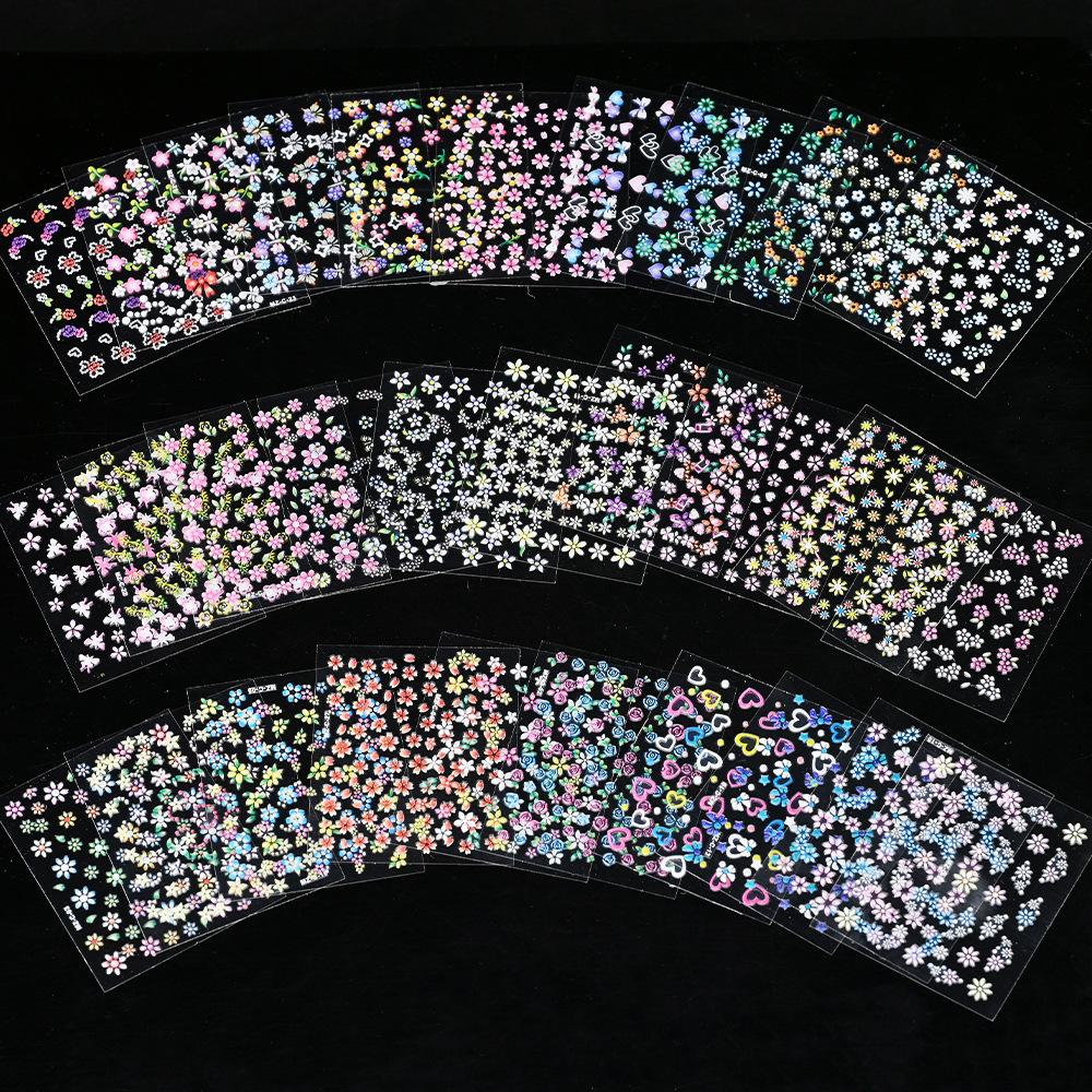 30PCS 3D Nail Stickers Colorful Flowers Daisy Butterfly Star Heart Design Self Adhesive Shiny Nail Art Decorations for Women DIY Manicure