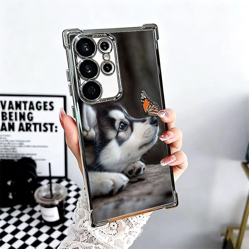 Alaskan Husky Cute Dogs Plating Phone Case For Samsung Galaxy S24 S25 FE S26 Edge S23 Ultra S22 S21 Plus S20 Anti-Fall Airabag C
