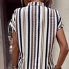 Женская летняя рубашка с коротким рукавом и воротником-стойкой в ​​полоску, модный пуловер, блузка, топ