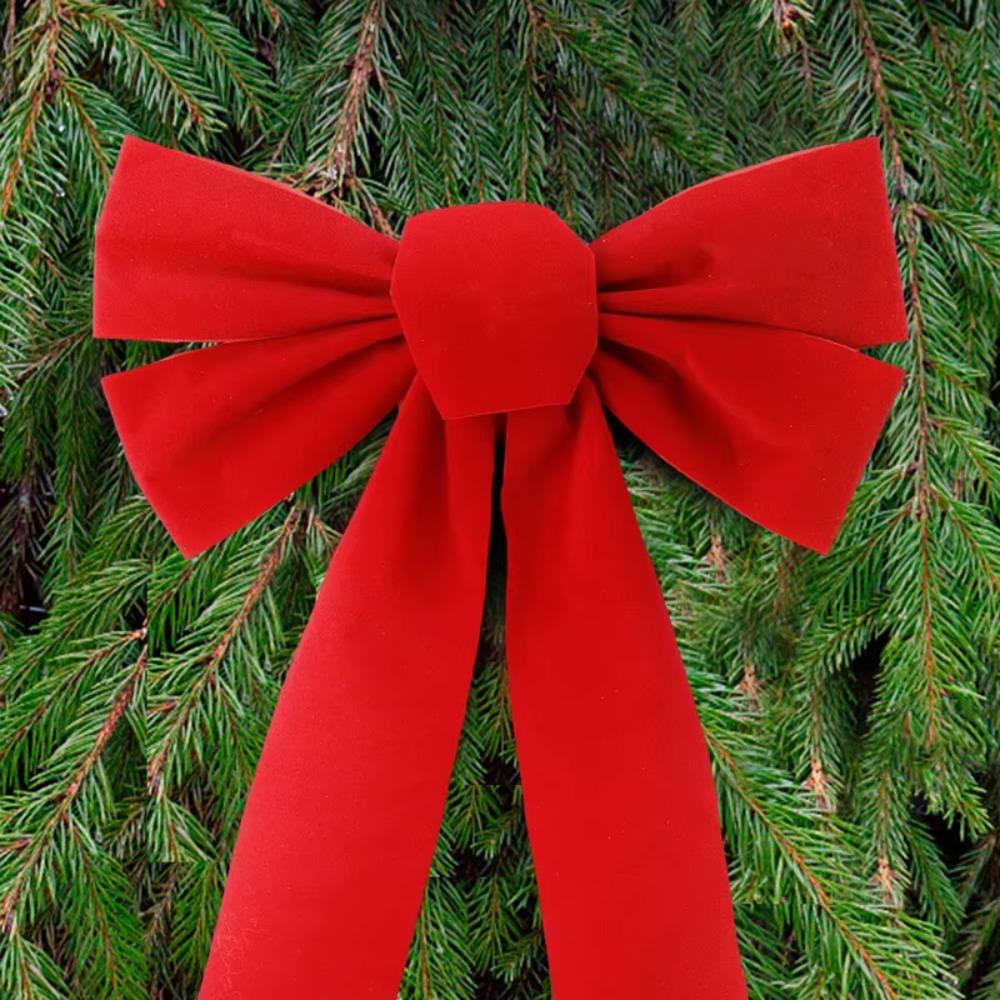 Home Decoration Large Size Red Velvet Bow with Tie DIY Wreath Bow Reusable Christmas Tree Bow Festive