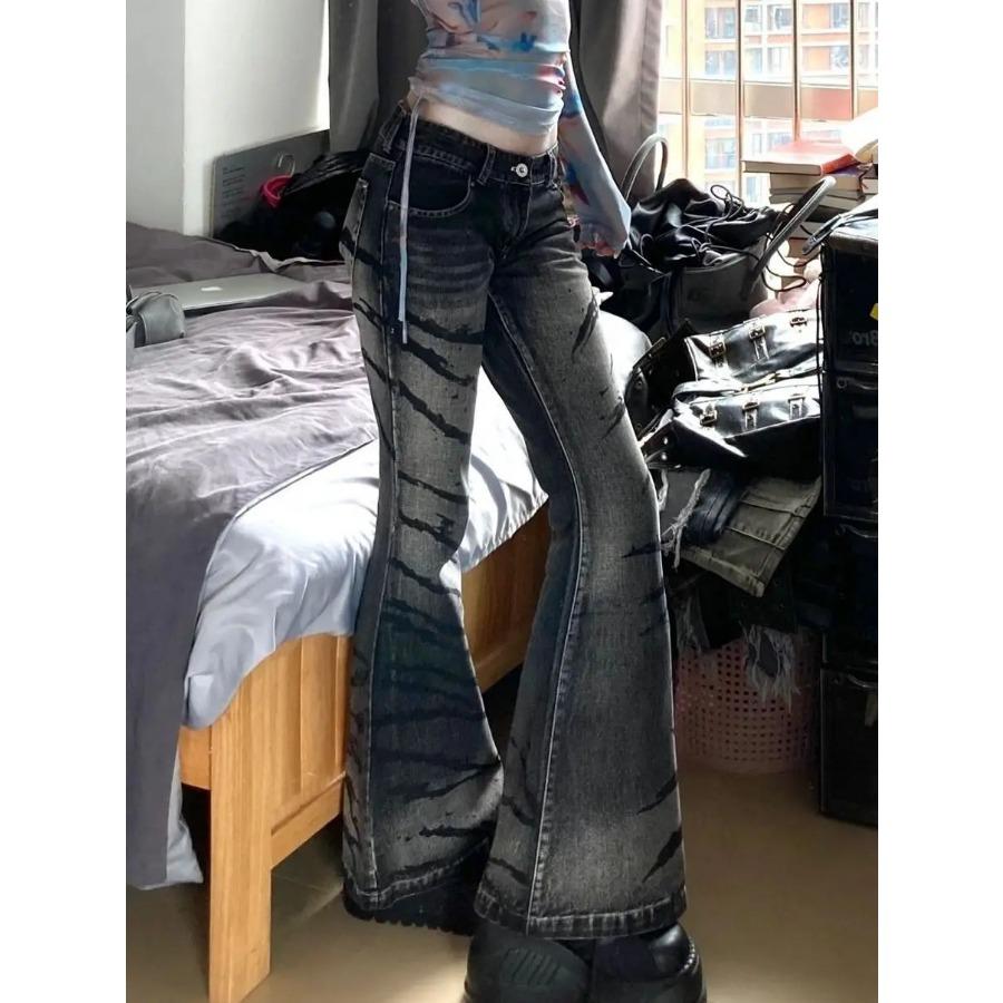 Джинсы-клеш в полоску с граффити и принтом зебры. Джинсовые брюки. Легкие брюки-клеш. Брюки Y2k в стиле Харадзюку. Панк. Готический гранж. Эстетика.