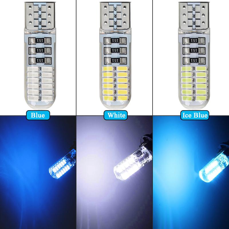 2 PCS T10 W5W LED Strobe Signal Lights 12V 4014 24-SMD 7500K White Waterproof Car Linse Plate Trunk Wedge SIde Flash Lamps