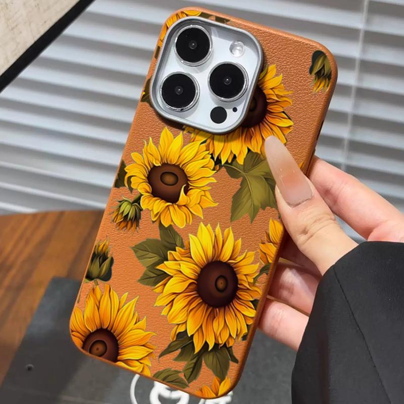 Brown Sunflower Lichee Pattern Phone Case For Xiaomi Redmi Note 15C 14C 13C 5G Redmi 14 13 12 11 Pro 5G 15 14 13 4G Bumper Cover