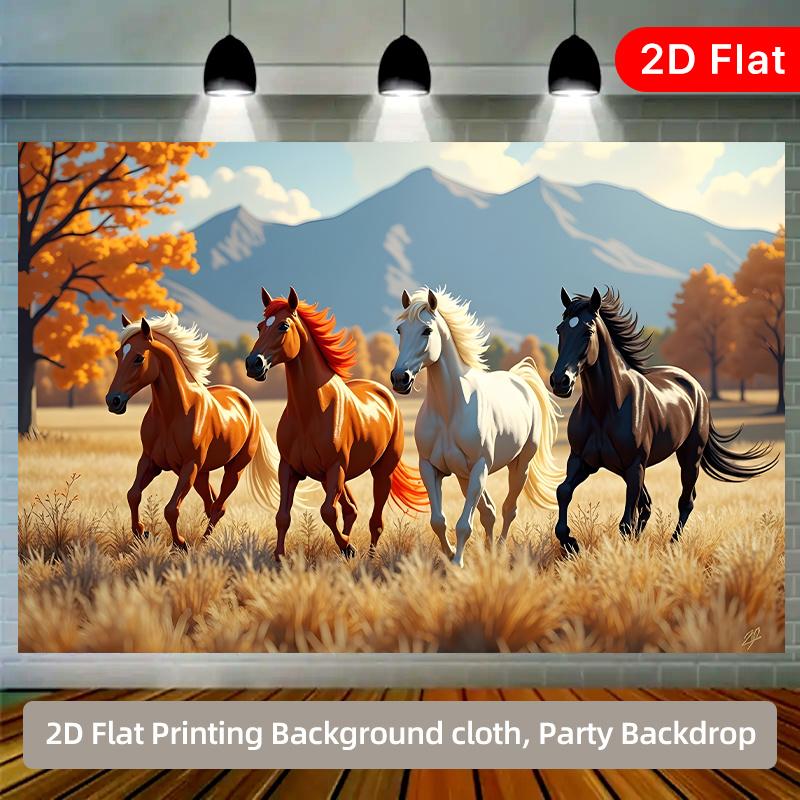 2D plane four steed prairie galloping indoor and outdoor party banner suitable for birthday wedding polyester