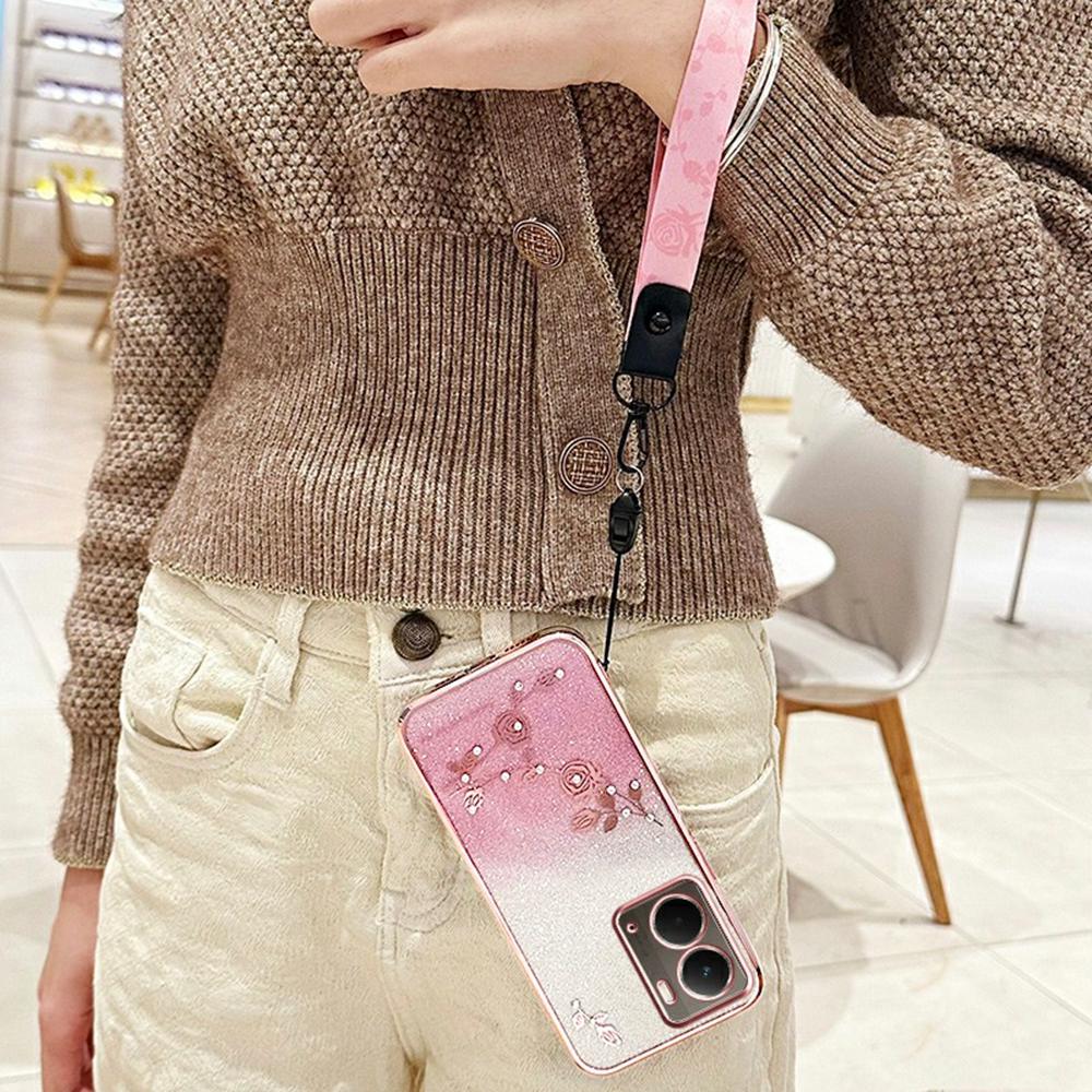 For Realme P3 5G Case Flower Pattern TPU Gradient Phone Cover with Lanyards