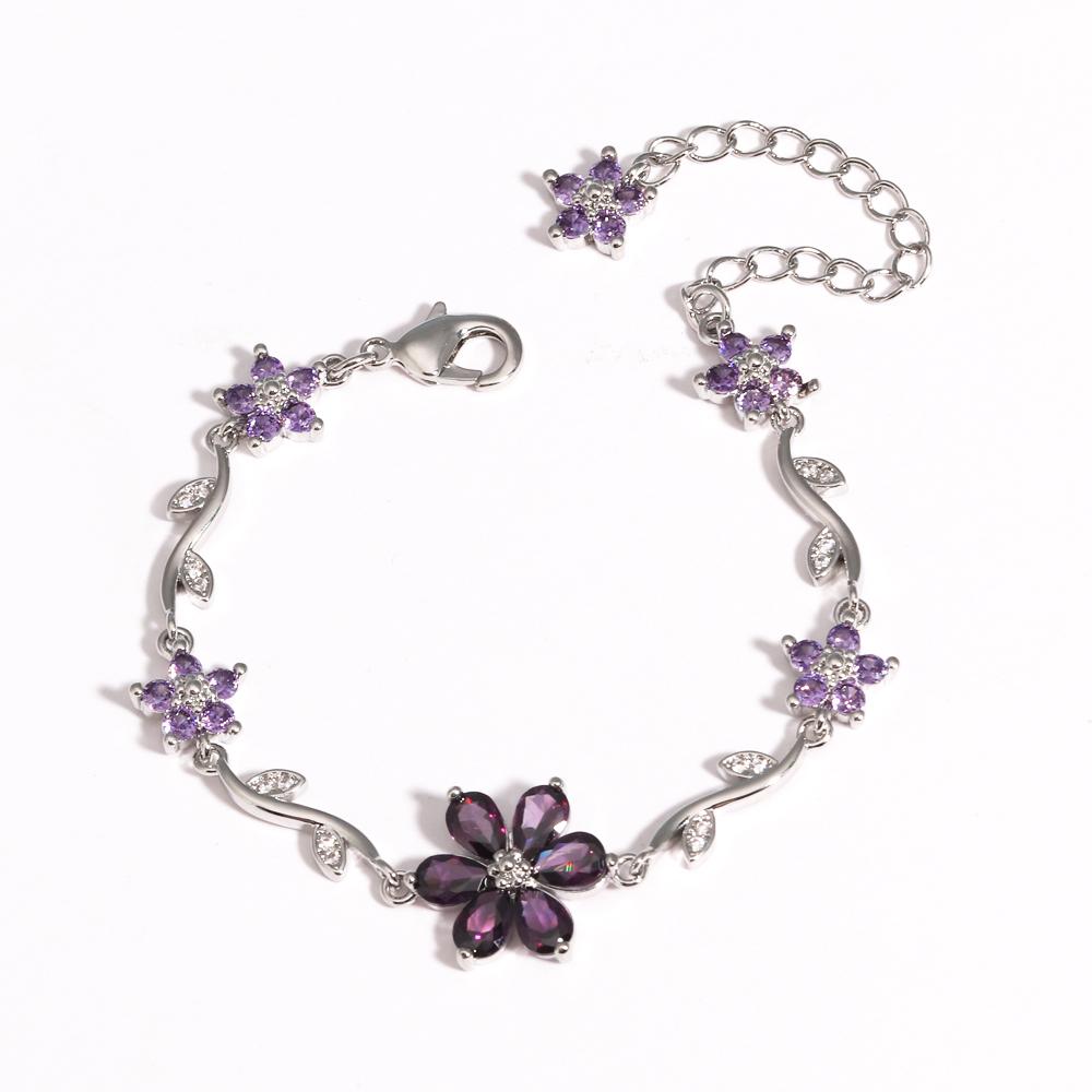 Luxury Colorful Zircon Flower Bracelets For Women Girls Korean Sweet Gold Crystal Adjustable Bracelet Jewelry Gift