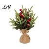 Small Christmas Gift Desktop Miniature Tree Artificial Mini Berries with Red Pine Burlap Plant for Home Base Tabletop Faux Potted Holiday