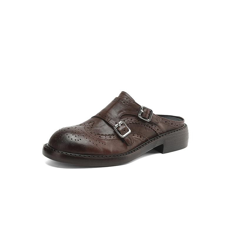 Мода 2025 Новые Натуральная Кожа Ретро Лоферы Женские Сандалии Круглый Носок Слипоны Повседневная Обувь Весенне-Летняя Обувь Уличная Обувь для Ходьбы Женская