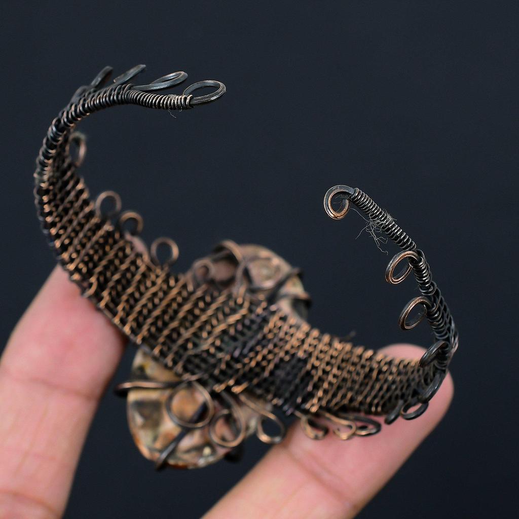 Laguna Lace Agate Pure Copper Wire Wrapped Handmade Jewelry Bangle Bracelet Adjustable