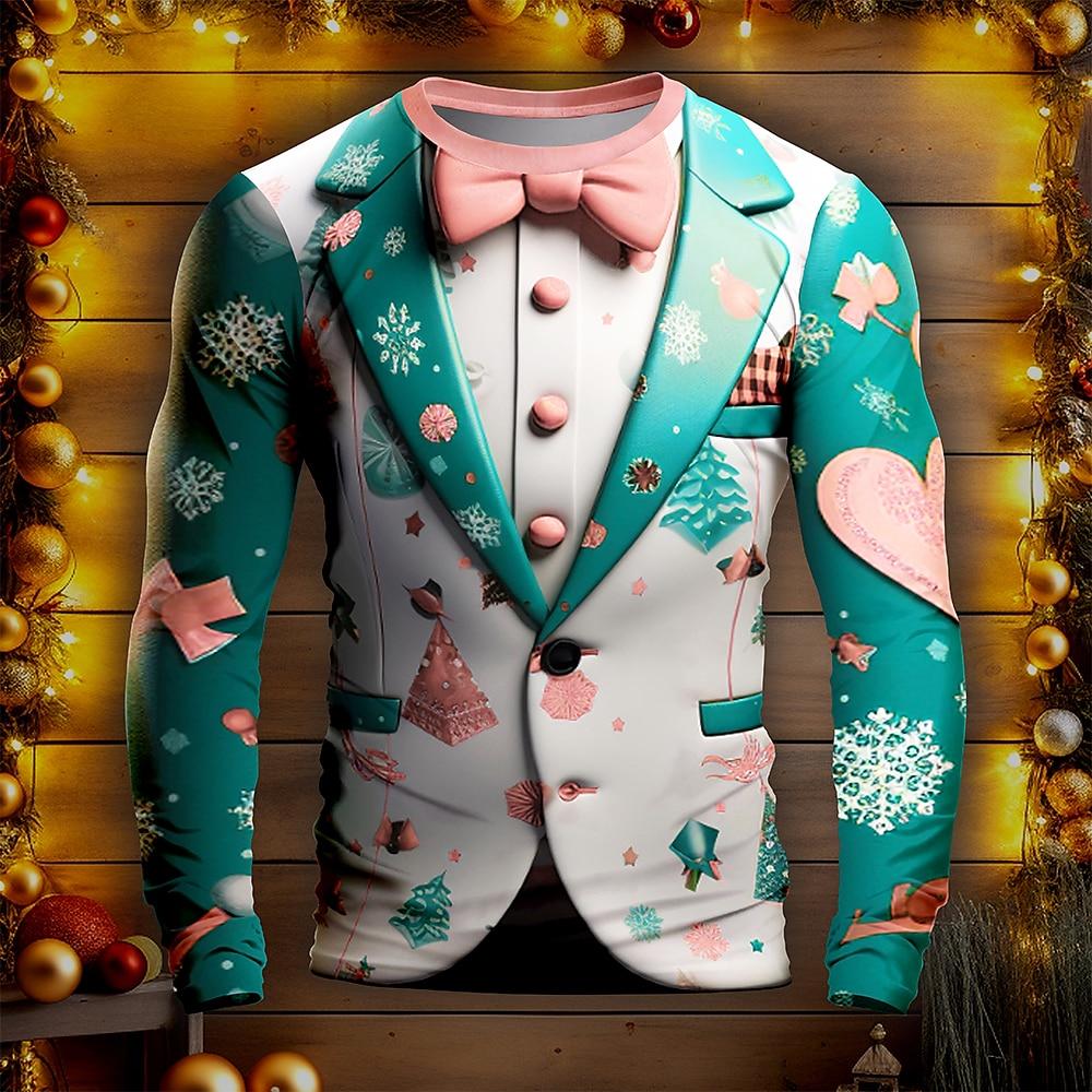 Christmas T-shirts For Men Shirts Tree Snowflake Graphic T-Shirt Cotton O Neck Oversized Long Sleeve Tops Streetwear Men's Shirt