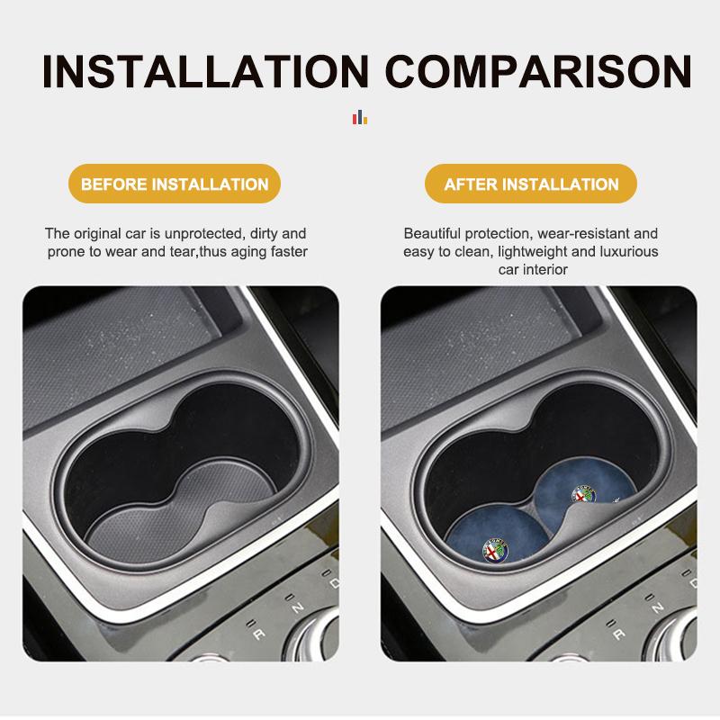 BLMNW1 2pcs Car Water Cup Coaster Colorful Non Slip Pad Accessories For Alfa Romeo Giulia 147 Mito 156 159 166 GT Stelvio Brera Volante