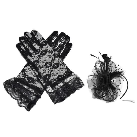 1 шт./2 шт. Женский шляпка-фасинатор, перчатки, вышивка, цветок, искусственные перья, кружево, заколка для волос