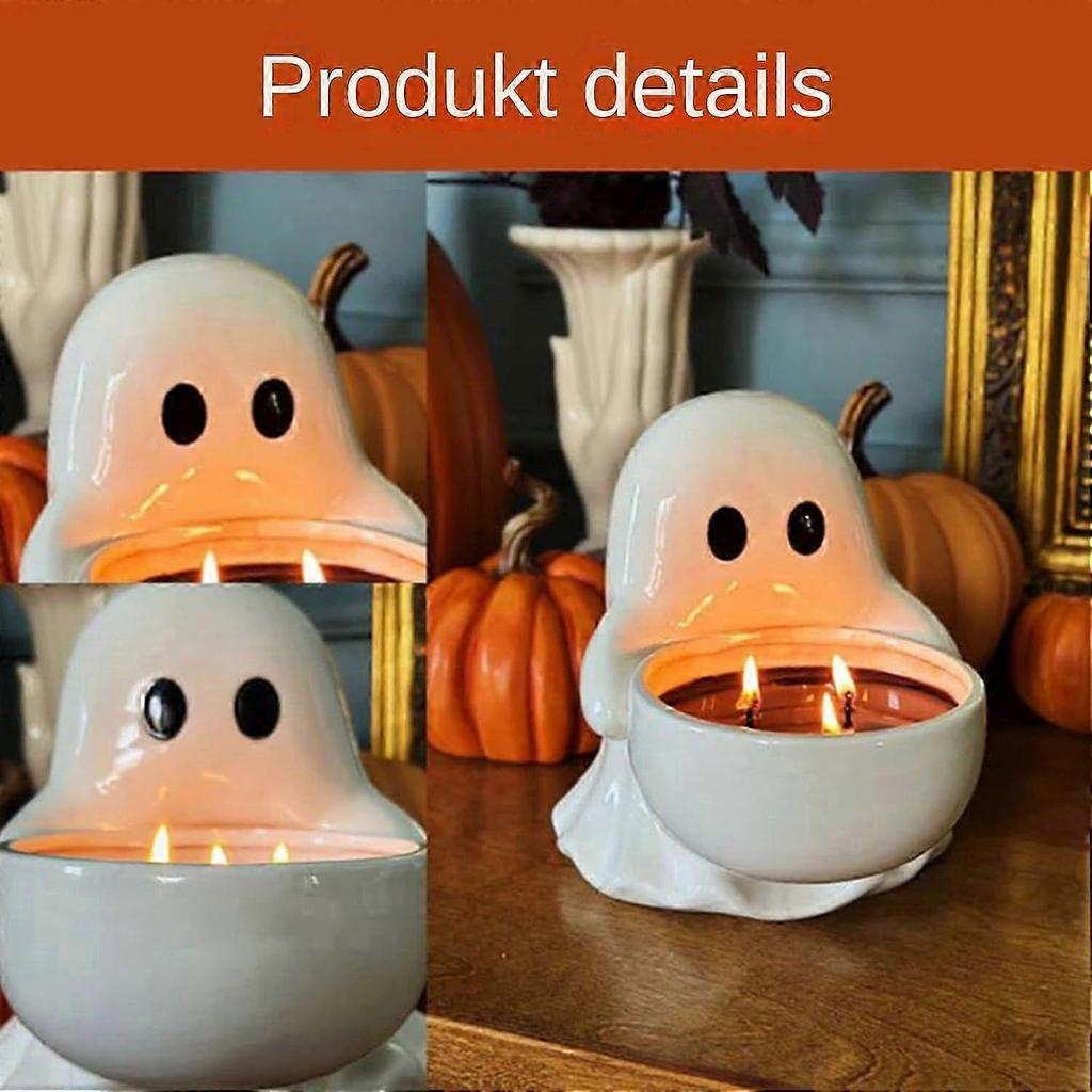 Ghost Candle Holder, Cute Ghost Shape Ceramic Candle Stand, Lightweight Build Halloween Decorative Candlestick Rack for Parties Tabletop, Halloween Ca