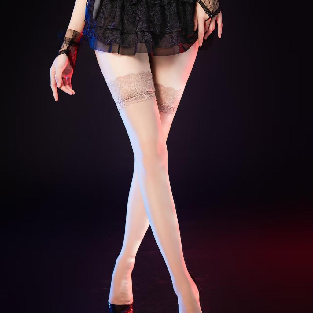 Silk Silicone Non-Slip Over-the-Knee Stockings with Lace - Ultra-Thin and Sexy for Women, Perfect for Autumn