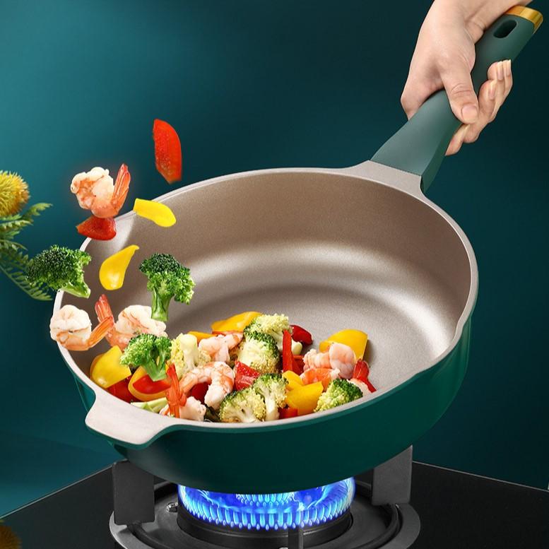 Глубокая сковорода, сковорода Maifanshi с антипригарным покрытием, сковорода для овощей, бездымная индукционная плита, газовая плита, сковорода с плоским дном.