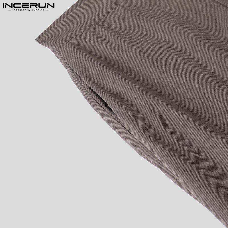 INCERUN Мужские весенние брюки с высокой талией на пуговицах, однотонные повседневные длинные брюки-брюки 