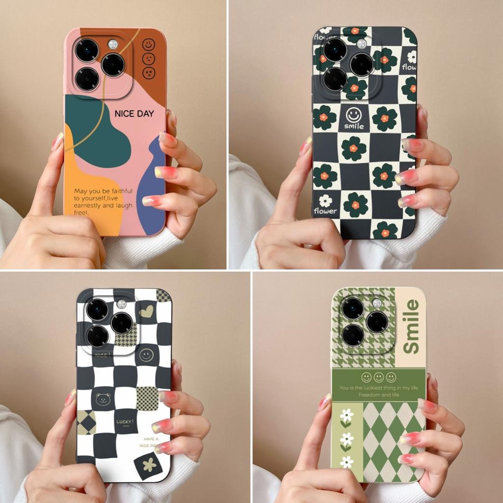 Бампер для Infinix Smart 9 Note 40X Hot 50 50Pro Plus 50i Zero 40 5G 4G чехол с узором в клетку жидкий силикон противоударный защитный для Infinix новый чехол