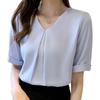 Блузки для короткого лета, с коротким рукавом, летние, свободные, для офиса, для работы, офисные, формальные [Septora] Женские, Рукав, Рубашки, Топы, Шифон, V-образный вырез, Блузки,