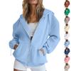 Women's Fashion Zipper Hoodie Long Sleeve Hooded Pullover Sweatshirt Casual Solid Color Tops With Pockets