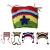 Multiple Color Knit Cat Ear Hat Elastic Windproof Hat with Pompoms Decor Ear Protector Hat Winter Cycling Skiing Hat