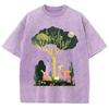 Forest Cartoon Big Tree Jungle Print Women's T-Shirt Unisex Wash Loose Oversized Top Summer Fashion Design Tee