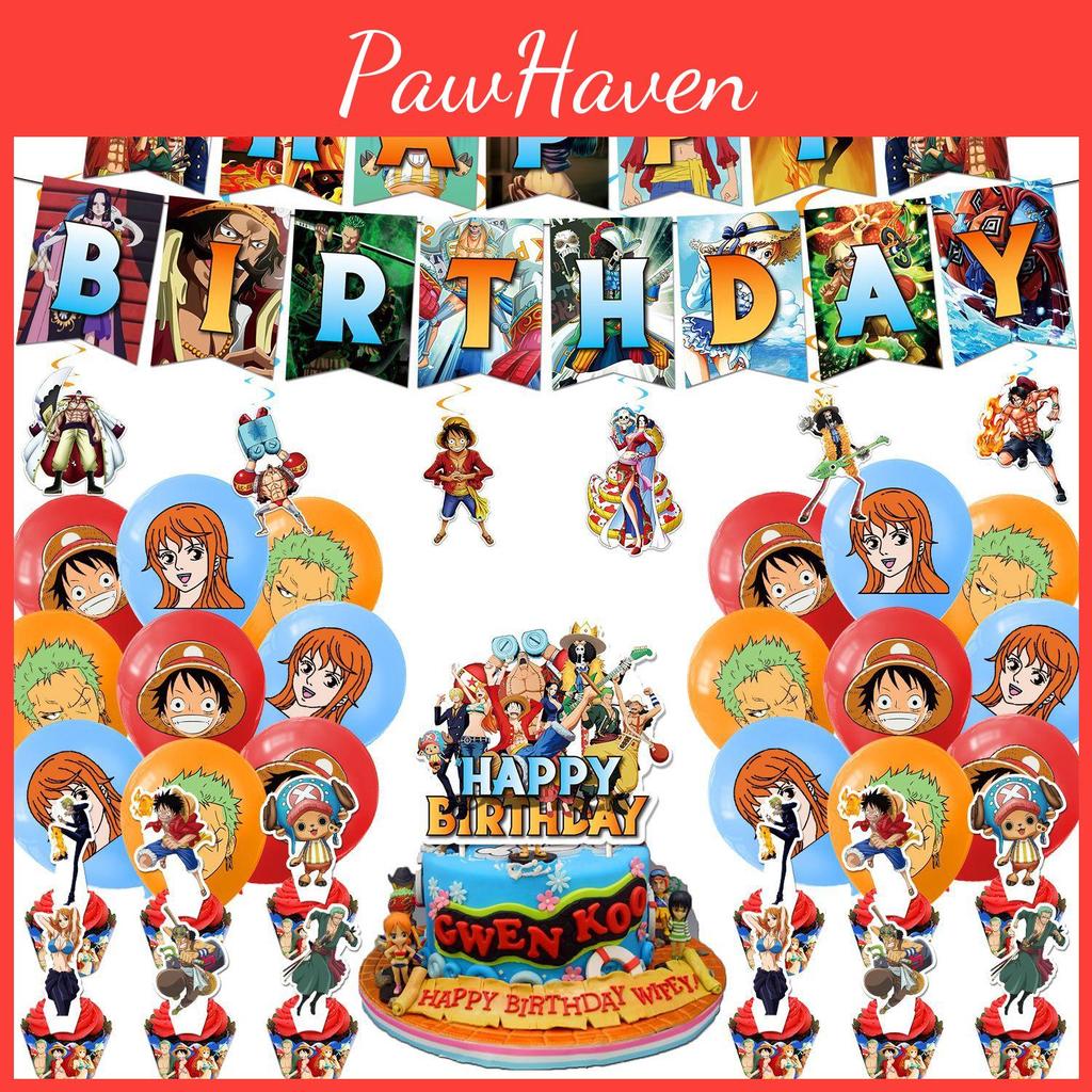 Colorful One Piece Themed Birthday Party Decoration Set Vibrant And Whimsical Paper Props And Balloons