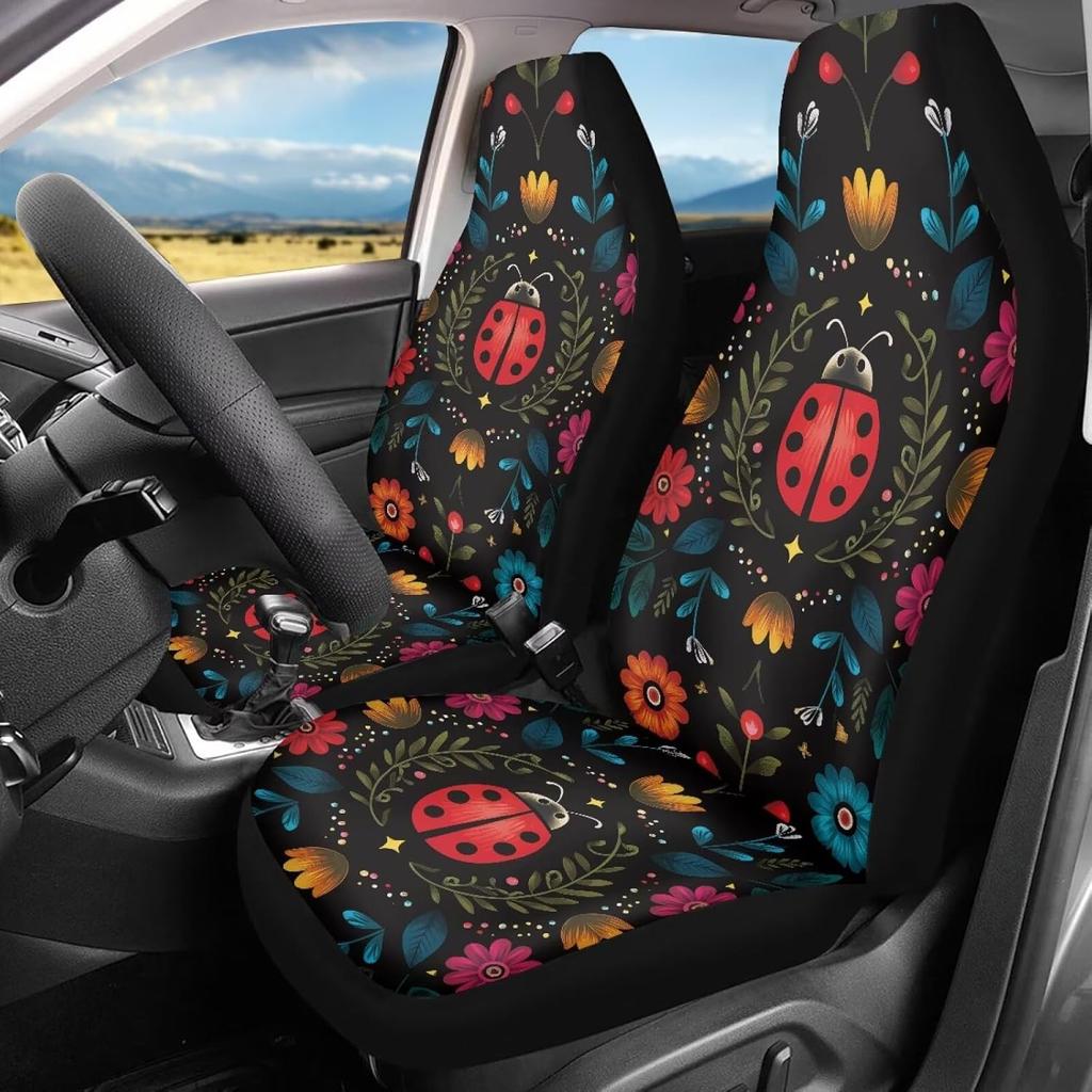 Чехлы на сиденья автомобиля Bulopur Black Boho Цветочные, Только для передних сидений, для женщин и мужчин, с карманом-органайзером, для автомобилей, внедорожников, грузовиков, седанов