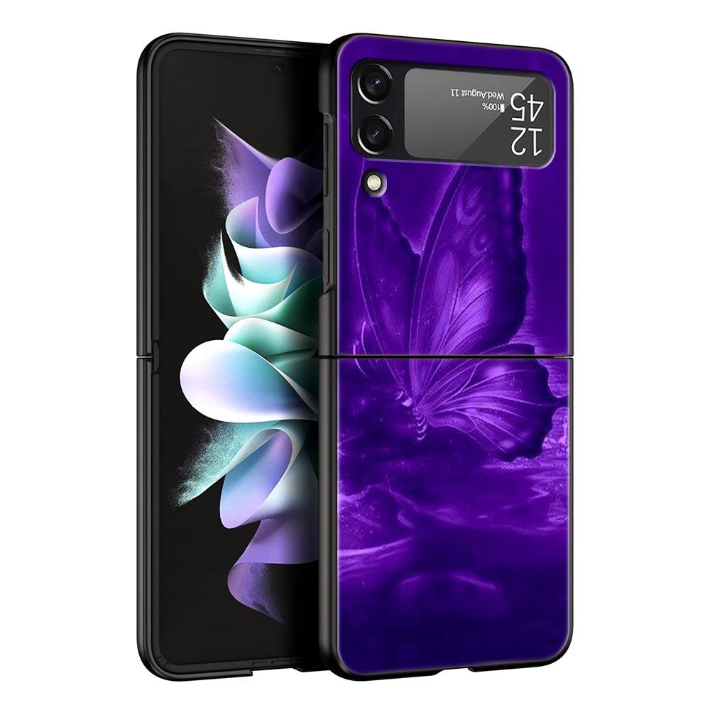 Арт Фиолетовая Бабочка Жесткий ПК Чехол Для Телефона Для Samsung Galaxy Z Flip 7 6 5 4 Черный Чехол Для Galaxy Z Flip 3 Складной Корпус Fundas