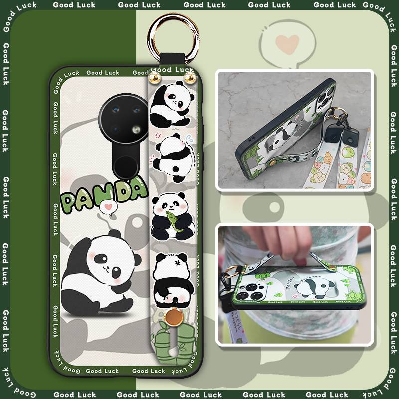Wrist Strap Durable Phone Case For Nokia 6.2/7.2 Cartoon Fashion Design Waterproof Shockproof Panda Wristband Anti-dust