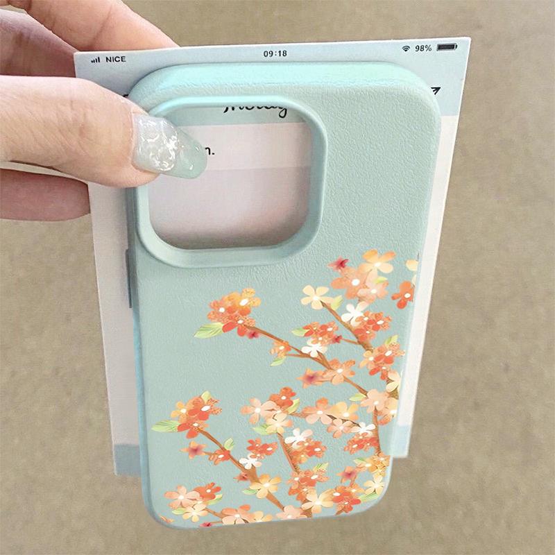 Чехол с цветочным узором «Цветы апельсина» для iPhone 17 Pro Max Funda iPhone 16 Pro Max 15 14 13 12 11 Air 16E Силиконовая накладка с текстурой кожи
