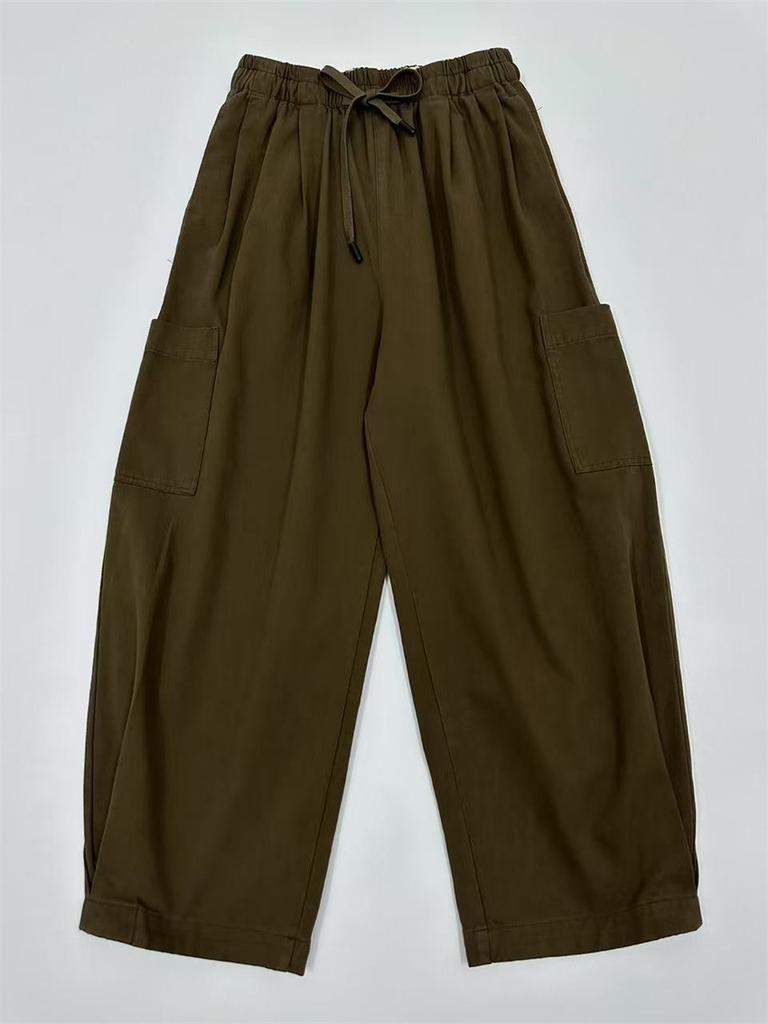 Johnature Spring Autumn Japanese Women Bloomers Simple Solid Color Pockets High Waist Elastic Casual Pants