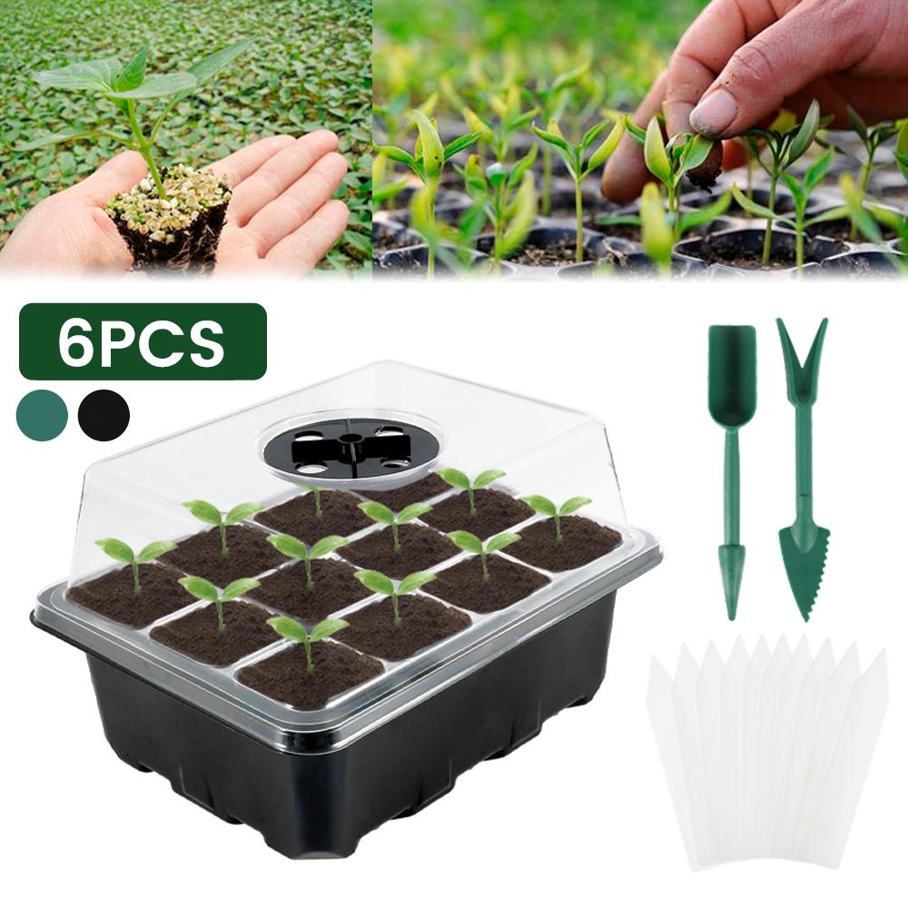 6 шт. лотков для рассады с 12 отверстиями, пластиковый ящик для выращивания семян растений, горшки для овощных и цветочных растений, ящик для выращивания рассады для сада, улицы