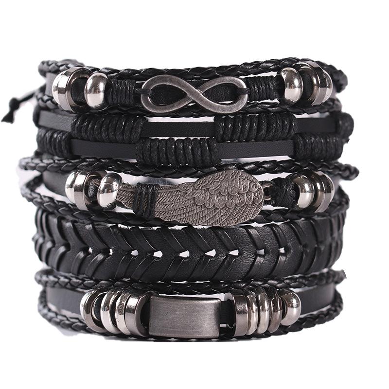 1 Модный браслет Викинг Браслет для мужчин Ручные браслеты Плетеный Череп Ручные украшения Регулируемый Кожаный Набор Браслет Для Кожи