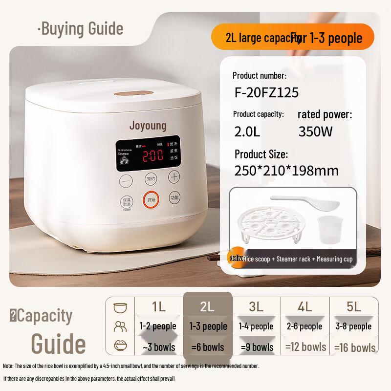 Joyoung 2L Ceramic Non-Stick Mini Rice Cooker CN plug (adapter included)