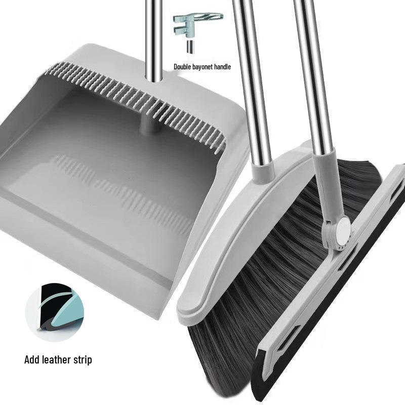 2024 Soft Bristle Broom & Dustpan Set with Long Stainless Steel Rake Teeth, Free Shipping