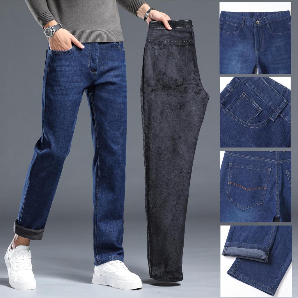 Afylln Denim Stretch Thermal Indigo Size W34 Men's Fleece-Lined Pants, Jeans, Pants, Blue,
