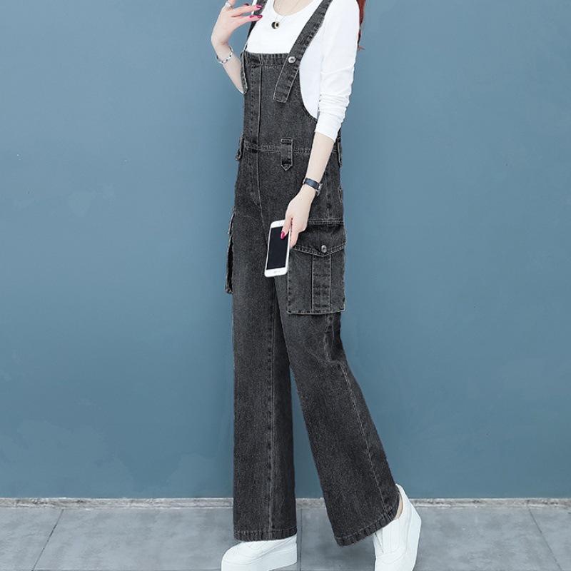Джинсовые комбинезоны женские весна-осень свободные модные брюки с карманами и широкими штанинами