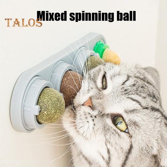 4 шт. шарики для лизания кошачьей мяты, вращающиеся настенные съедобные шарики для кошек, игрушка с натуральной кошачьей мятой, безопасная и здоровая игрушка для чистки зубов котенка для дома