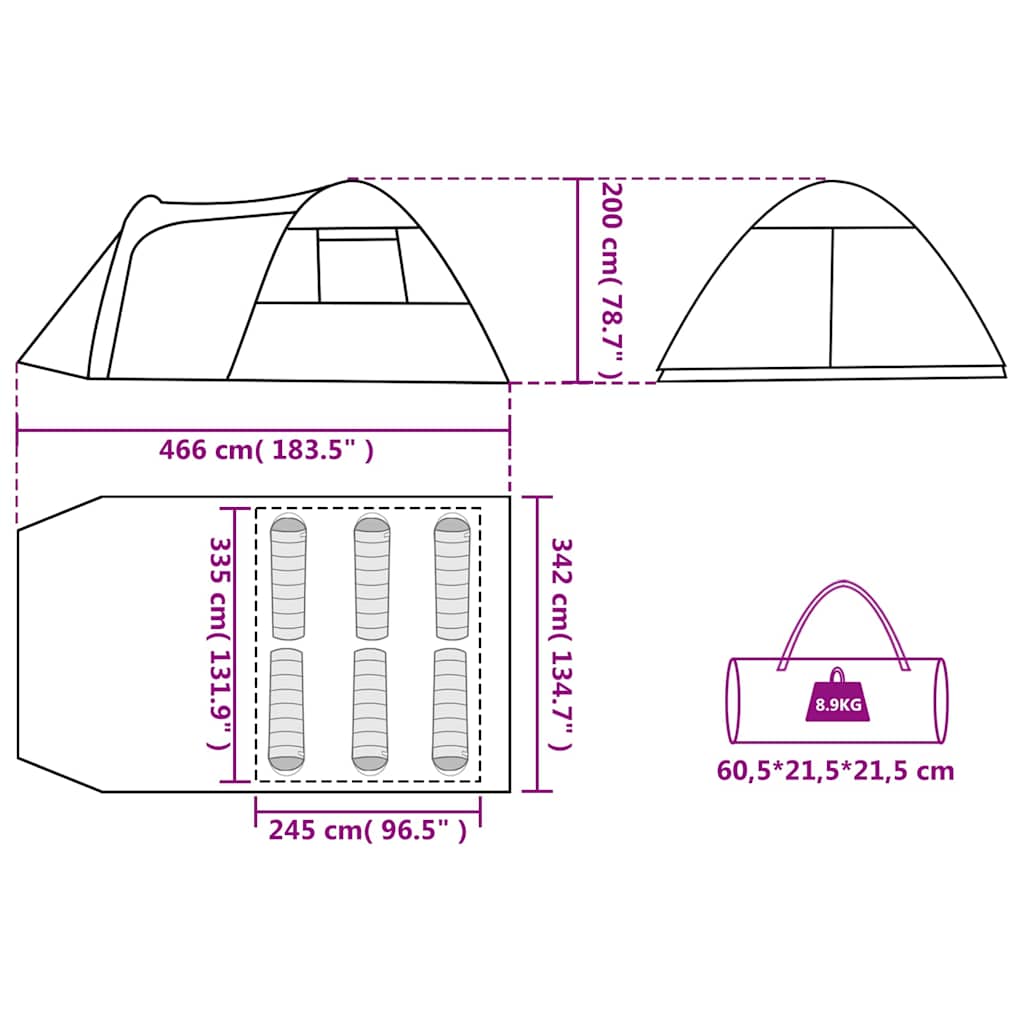 Dome Family Tent for 6 Persons Blue Waterproof
