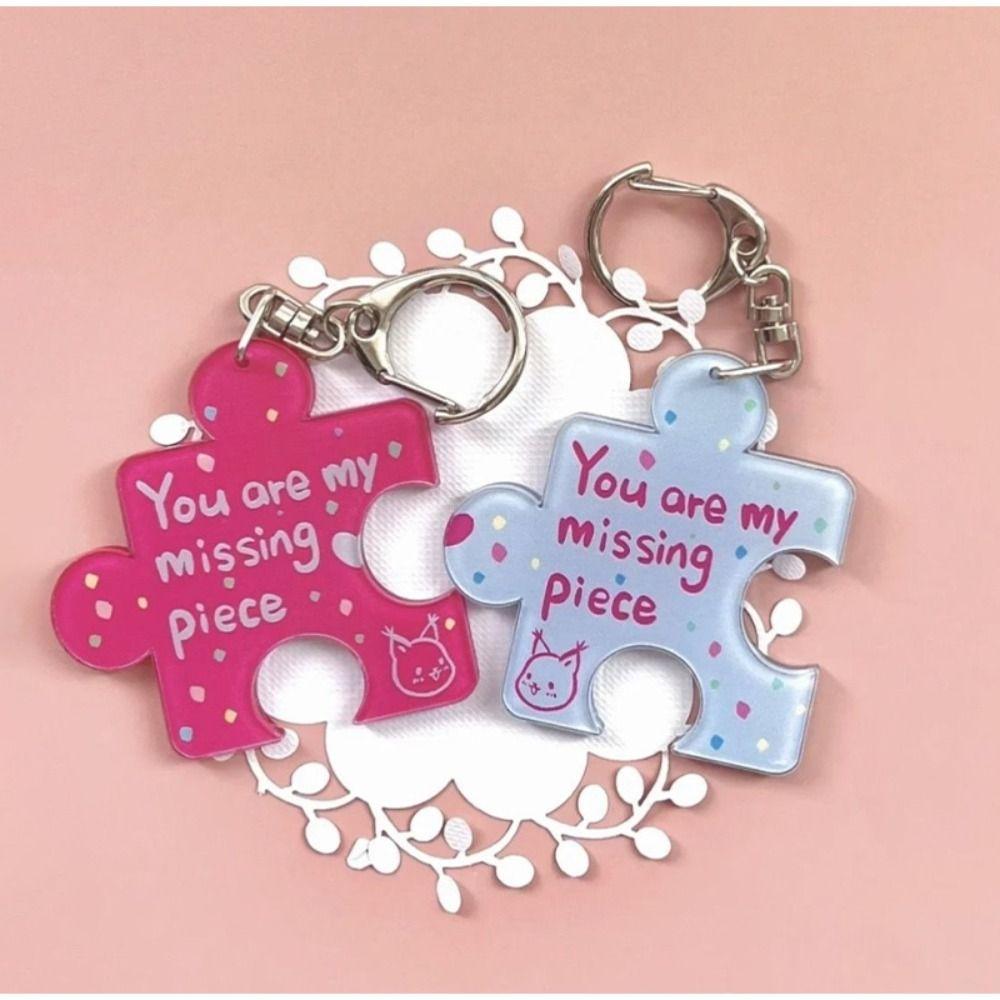 Korean Style Accessories Acrylic Puzzle Text Keychain "You Are My Missing Piece"  Versatile   Daily