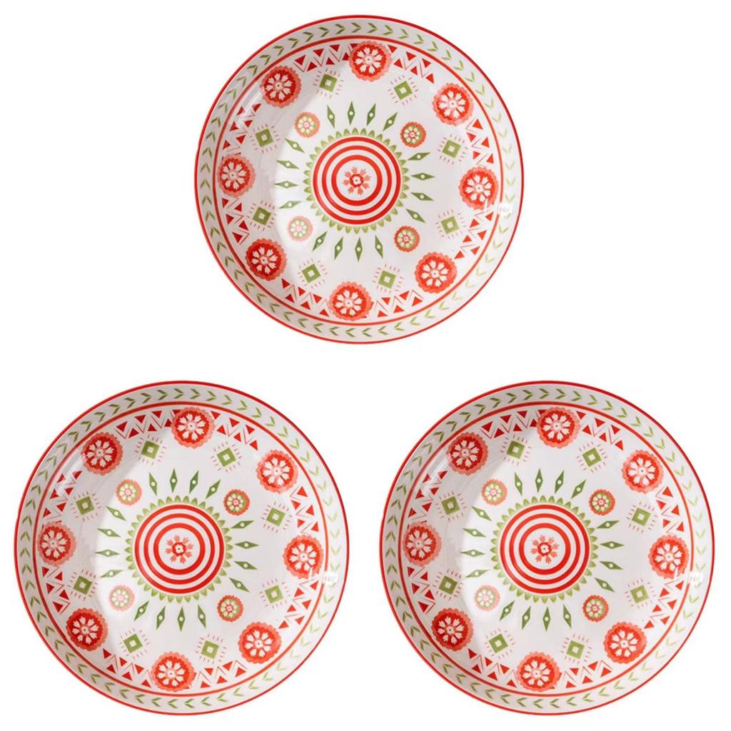 Bohemian Ceramic Plate Home Creative Western Food Plate Fruit Plate High-rimmed Round Plate High-value Oven Microwave Applicable