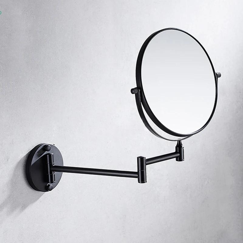 Folding Cosmetic Mirror Wall-mounted Punch-free Bathroom Accessories Telescopic Black Metal Magnifying Beauty Round Wall Mirror