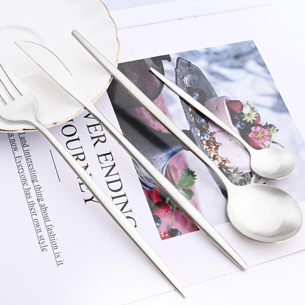 Простой набор столовых приборов, столовые приборы, десертный нож, вилка, длинная ложка для льда, столовые приборы из нержавеющей стали, вечерние столовые приборы, серебряный набор посуды