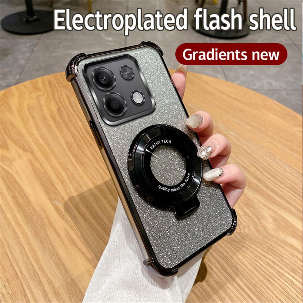 Противоударный чехол для телефона с подставкой для Xiaomi Redmi Note 14 Pro Plus 14C 4G 5G 14T POCO X7 Pro, силиконовая накладка с градиентным блеском