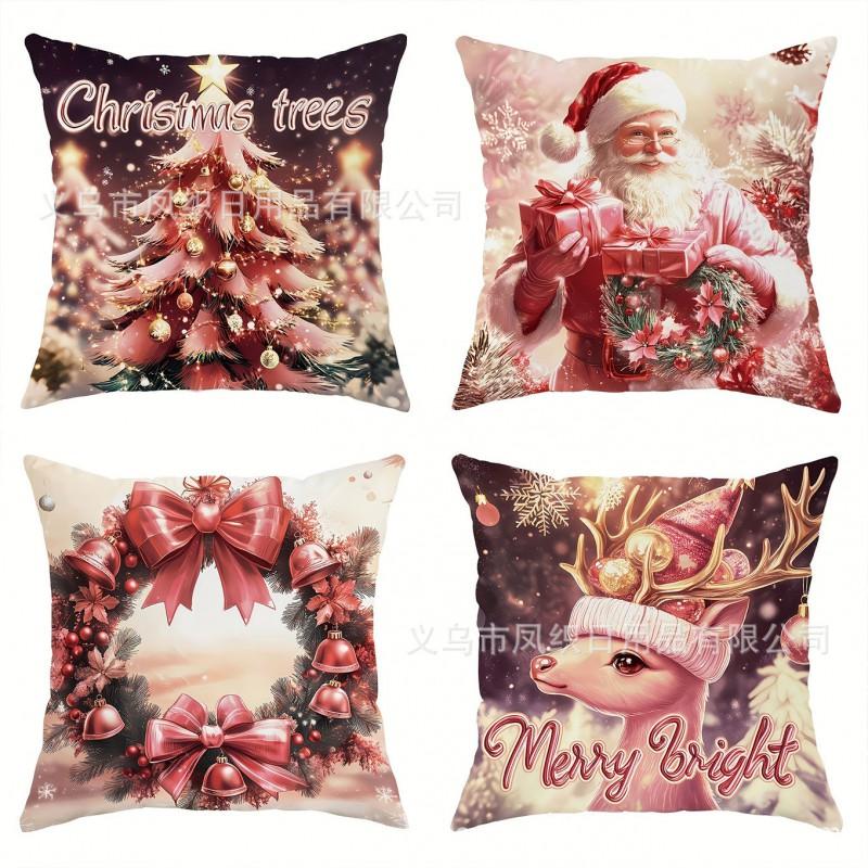 Christmas Pillow Cover Santa Claus Cartoon Cotton Linen Printed Decorative Throw Cushion Case 45x45cm