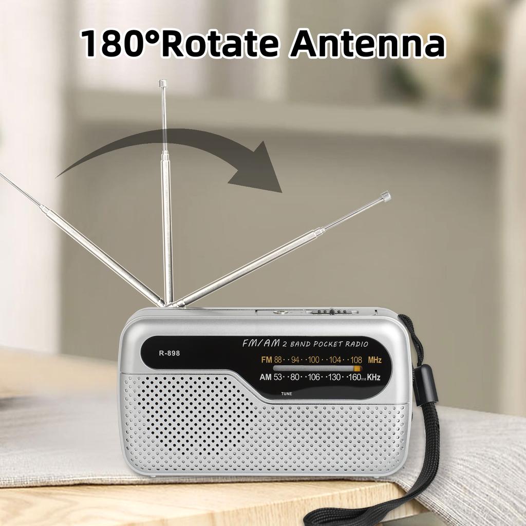 Mini Portable FM AM Radio Battery Powered High Sensitivity Radios Built-in Speaker with Rotatable Antenna 3.5mm Headphones Jack