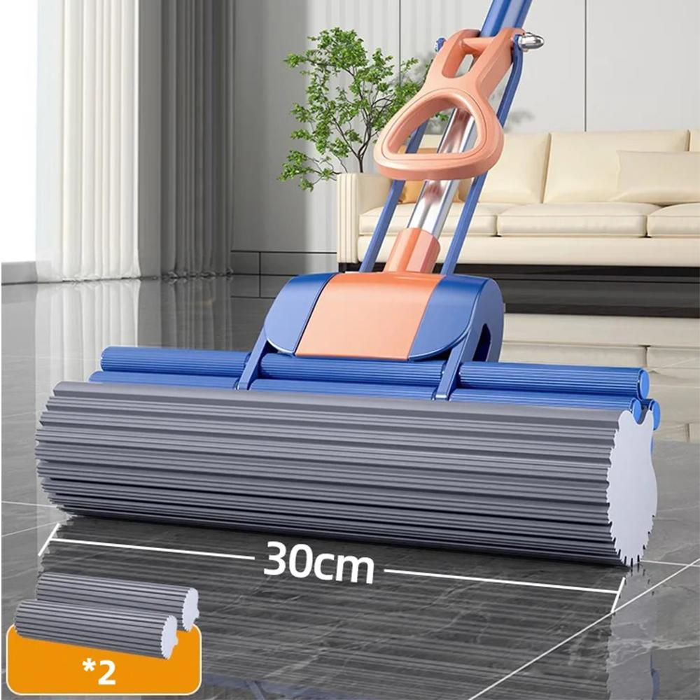 Sponge Mop System with Collapsible Mop Home Tile Floor Bathroom Cleaning Squeegee and Extendable Telescopic Long Handle