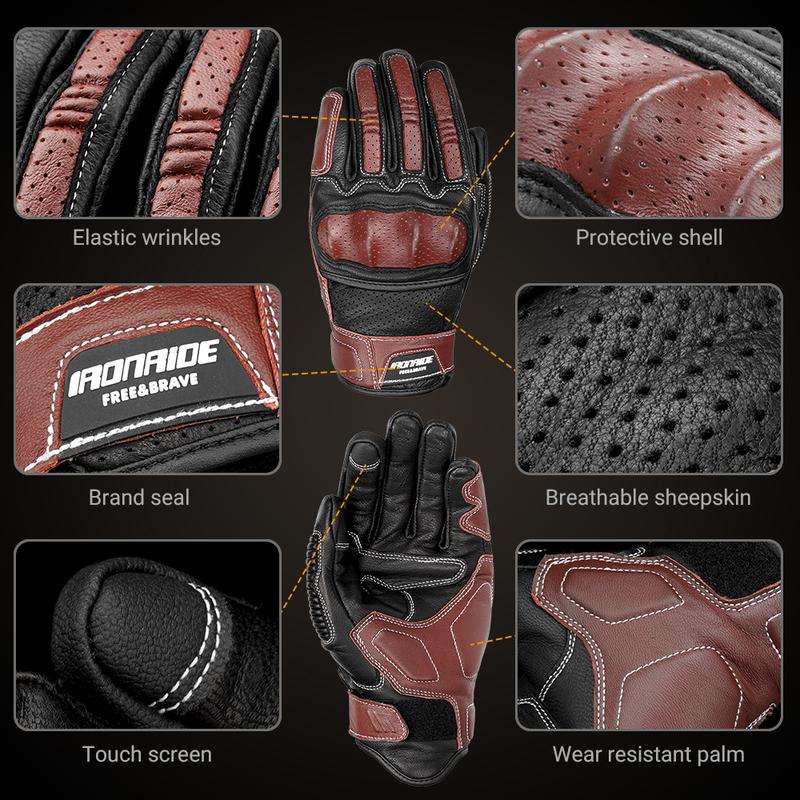 Summer Breathable Men's Motorcycle Gloves Leather Motorbike Full Finger Gloves Non-slip Motocross Riding Gloves Touch Screen
