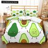 Зеленый авокадо King Queen Пододеяльник Мультяшный авокадо Постельное белье Фрукты Пододеяльник Тропическое растение Полиэстеровый пододеяльник
